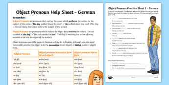 Direct Object Pronouns Activity Sheet German, worksheet
