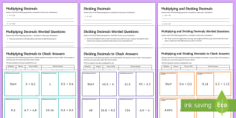 Multiplying and Dividing Decimals Resource Pack - Multiplying Decimals, Dividing Decimals, Multiplying Decimals by a whole number, multiplying decimal