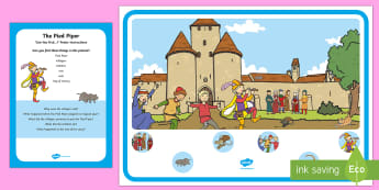 The Pied Piper Can You Find...? Poster and Prompt Card Pack - EYFS, Early Years, The Pied Piper, Hamelin, Traditional Tales, Speaking and Listening, Communication
