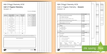 AQA Chemistry Unit 4.7 Organic Chemistry Test - KS4 Assessment, Test, organic chemistry, fractional distillation, crude oil, hydrocarbon, hydrocarbo