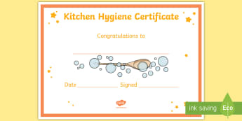 Kitchen Hygiene Certificate - cleanliness, germs, washing hands, mould, soap, detergent