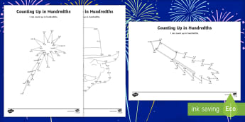 Bonfire Night Counting Up in Hundredths Activity Sheet - Bonfire Night Fractions Resources, decimals, hundredths, counting, dot to dot, worksheet, activity s