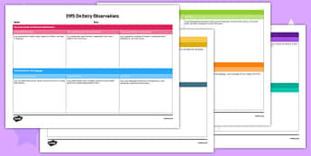 EYFS On Entry Observation Record - baseline assessment, eyfs, on entry, observation, record