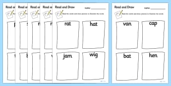 Read and Draw CVC Worksheets - read, draw, read and draw, CVC, CVC worksheets, reading worksheets, drawing worksheets, worksheets, drawing, reading, art