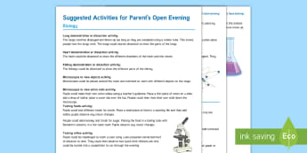 Science Parents' Open Evening Activity Pack - activities, ideas, science, demonstrations, practical, open evening