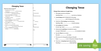 Changing Tense Worksheets - changing tense, past future present, tense worksheets, different tenses worksheets, ks2 literacy, ks2 tenses worksheets