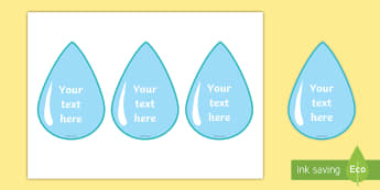 Editable Display Water Droplets - Water area, Editable Labels, KS1 Labels, Foundation Labels, Foundation Stage Labels, Teaching Labels, Resource Labels, Tray Labels, Printable labels, drop, droplet, water play, water, water display, splash, drop, dri