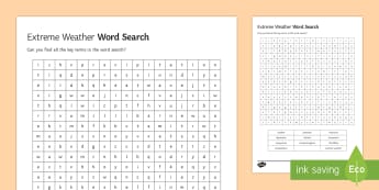 Extreme Weather Word Search Activity Sheet - The Challenge of Natural Hazards AQA GCSE, word, search