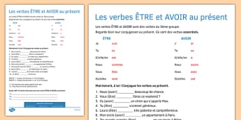 Le présent des verbes AVOIR & ETRE Present Tense ETRE and AVOIR French - french, present tense, etre, avoir, tense