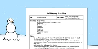 Snowman Dough Messy Play Plan - messy play, card, dough, snowman, eyfs, plan