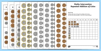 Maths Intervention Repeat Addition of Coins Grid - SEN, special needs, maths, money, counting money, recognising money, adding money, coins, notes