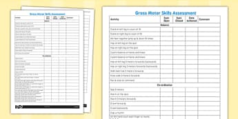 Gross Motor Skills Pupil Assessment Sheet - assessment, sheet