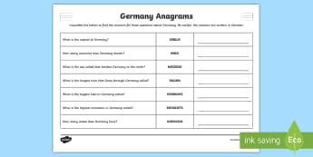 Germany Facts Anagrams Puzzle - German  - Germany, German, MFL, Languages, Europe, KS3 German, German Culture, Deutschland