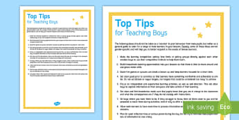 Top Tips for Teaching Boys Adult Guidance - Training, Development, Inset, Boys Learning, Teaching Boys 