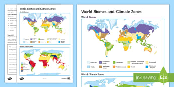 World Biomes and Climate Zones: Map Activity Sheet  - Secondary, Geography, Rainforests, biomes, worksheet, climate, travel, postcard, ks3