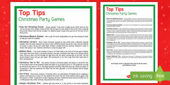 Christmas Party Games Display Poster - Christmas, Xmas, party, poster, games, ideas, activities, top tips, 
