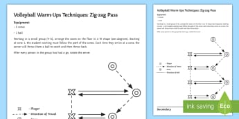 Volleyball Warm-Up: Zig Zag Pass Techniques Card  - volleyball, warm-up, warm, up, pass, zig, zag
