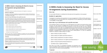 Assessing the Need for Access Arrangements Adult Guidance - Access arrangements, exam, sen, senco, adult, teacher, extra, test