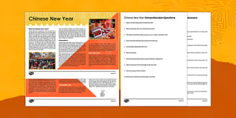 Chinese New Year Reading Comprehension Activity - Chinese New Year, Comprehension, reading, KS2, KS3