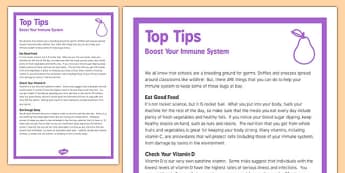 Top Tips to Boost Your Immune System Poster - top tips, boost, immune, system, poster, display