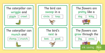 The Caterpillar Can Rhyming Sentence Word Cards - Crunching Munching Caterpillar, Sheridan Cain, life cycle of a butterfly, rhyme, literacy, reading, 