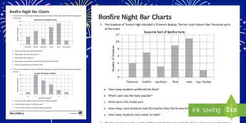 Bonfire Night Bar Charts Activity Sheet - Guy Fawkes, bar charts, data, mode, averages, mean, median, worksheet, rockets, fireworks, data