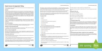 Access Arrangements Policy Adult Guidance - Access arrangements, policy, sen, school, senco, exam, time
