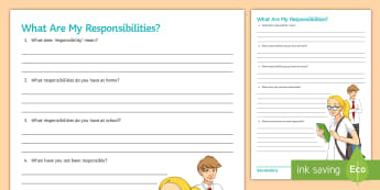 What Are My Responsibilities? Activity Sheet - Behaviour, worksheet, Classroom management, Responsibilities, PSHCE, reflection 