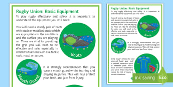 Rugby Union: Basic Equipment A4 Display Poster - Rugby, KS3, KS4, PE, Equipment