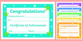 Editable Reward Certificates for Primary Classes - Certificates of Achievement 