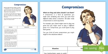 Compromises Activity Sheet - behaviour, friendship, relationships, young people, families, anger, feelings, worksheet
