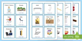 Everyday Objects at School Editable Cards Spanish - spanish, EAL, routine, vocab, vocabulary, 