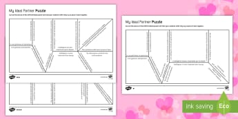 French Ideal Partner for Valentine's Day Differentiated Puzzle - Valentine's Day, French, 14th February, Saint Valentin, ideal, partner, qualities, adjectives, adje
