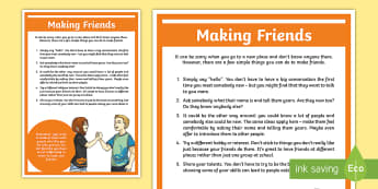 Making Friends A4 Display Poster - young people, PSHCE, friendships, confidence, transition