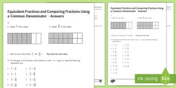 Equivalent Fractions and Comparing Fractions Using Common Denominators Activity Sheet - fractions, equivalent, common denominators, worksheet, comparing fractions, ordering fractions, equi