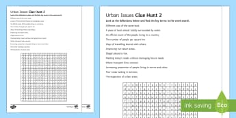 Urban Issues Clue Hunt 2 Activity Sheet - Urban Issues and Challenges AQA GCSE