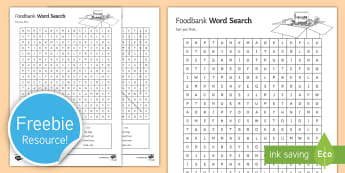 Food bank Word Search - Food Bank, foodbank, hunger, charity, volunteer, community, food parcels, crisis.