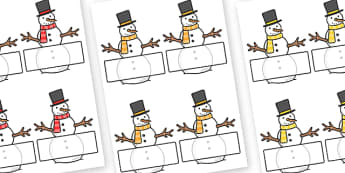 Editable Self Registration Labels (Snowmen) - Self registration, snowman, winter, register, editable, labels, registration, child name label, printable, snowflake, skis, ice skates, gloves, hat, ice, snow, skiing, snowboarding, sledging