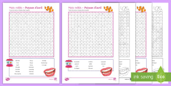 April Fools' Differentiated Word Search French - Poisson d'avril, April Fools Day, April Fool's Day, 1st April, 1er avril, premier avril, joke, bla