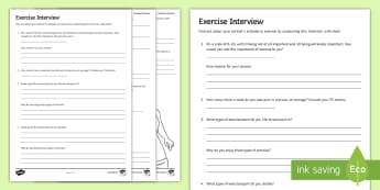 Exercise Interview Activity - exercise, healthy, lifestyle, pE, health, sport, fitness, competition, training