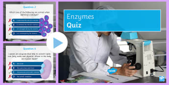 Enzymes Quick Quiz - amylase, catalysts, optimum temperature, active sites, proteases