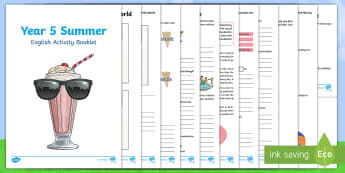 Year 5 Summer English Activity Booklet - comprehension, prefix, spelling, relative clause, relative pronoun, fiction, non-fiction, poem, home