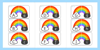 Rainbow and Pot of Gold Alphabet Matching Cards - matching cards, rainbow, pot of gold, alphabet, activities, games, matching games, activities