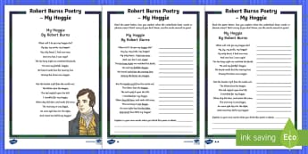 Robert Burns Poetry My Hoggie Activity Sheet - CfE Literacy, scots, robert burns, poetry, poems, burns, burns night, Scottish
