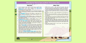 EYFS Dinosaur-Themed Sand and Water Area Enhancement Ideas - continuous provision, dinosaurs, prehistoric, Jurassic, messy plan 
