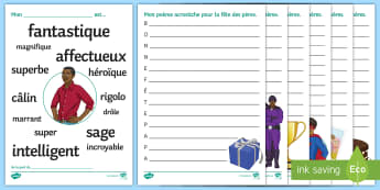 Father's Day Acrostic Poems French - KS3 French Father's Day, fête, pères, writing, creative, fun, skills, acrostic, poem.,French