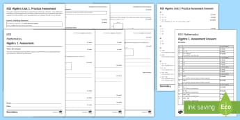 KS3 Algebra Unit 1 Assessment Pack - assessment, Expressions, algebra, introduction, terms, expand, simplify, collect, manipulation, 