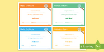 Maths 'Problem Solver' Certificate - Rewards, Learning, Positive, Praise, Award, Certificate, Recognition