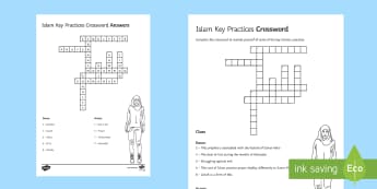 Five Pillars of Islam Crossword - Islamic Practices GCSE Material, five pillars islam, crossword, word search