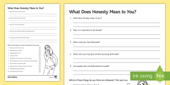 Honesty Activity Sheet  - Honesty, honest, responsibility, accepting, PSHCE, Classroom management 